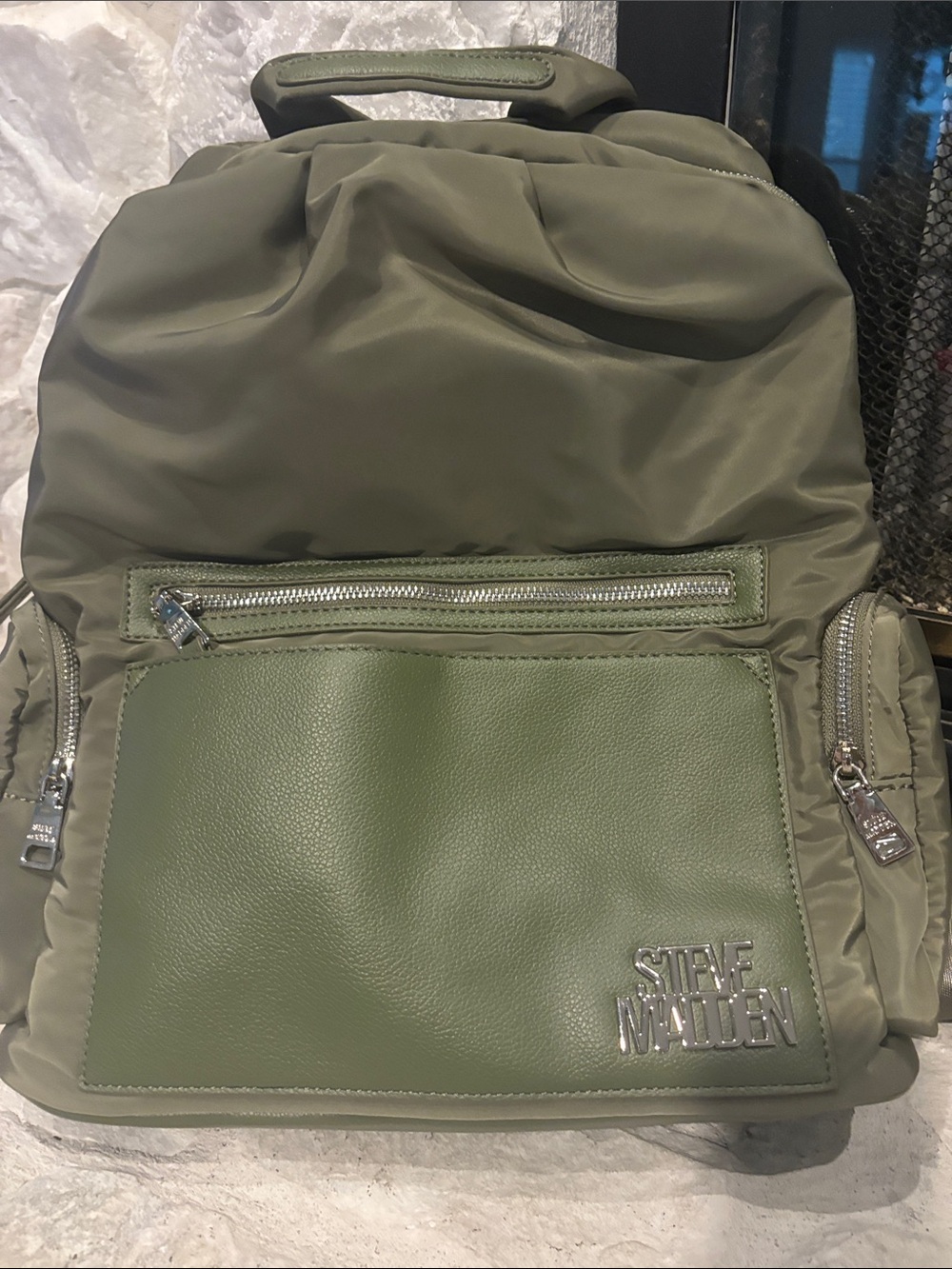 Steve Madden Olive Nylon and Leather Accent Backpack